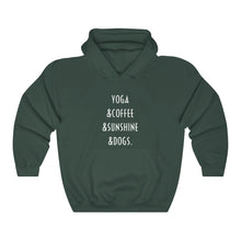 Load image into Gallery viewer, Buy online Premium Quality Yoga Coffee Sunshine and Dogs - Unisex Heavy Blend™ Hooded Sweatshirt - Dog Mom Treats