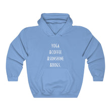 Load image into Gallery viewer, Buy online Premium Quality Yoga Coffee Sunshine and Dogs - Unisex Heavy Blend™ Hooded Sweatshirt - Dog Mom Treats