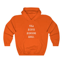 Load image into Gallery viewer, Buy online Premium Quality Yoga Coffee Sunshine and Dogs - Unisex Heavy Blend™ Hooded Sweatshirt - Dog Mom Treats