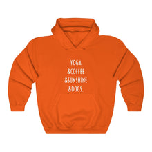 Load image into Gallery viewer, Buy online Premium Quality Yoga Coffee Sunshine and Dogs - Unisex Heavy Blend™ Hooded Sweatshirt - Dog Mom Treats
