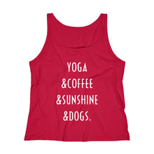 Load image into Gallery viewer, Buy online Premium Quality Yoga Coffee Sunshine and Dogs - Women's Relaxed Jersey Tank Top - Dog Mom Treats