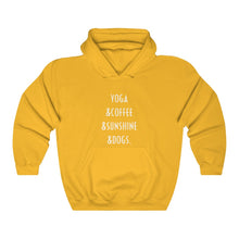 Load image into Gallery viewer, Buy online Premium Quality Yoga Coffee Sunshine and Dogs - Unisex Heavy Blend™ Hooded Sweatshirt - Dog Mom Treats