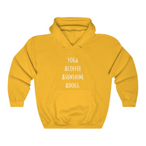 Buy online Premium Quality Yoga Coffee Sunshine and Dogs - Unisex Heavy Blend™ Hooded Sweatshirt - Dog Mom Treats
