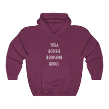 Load image into Gallery viewer, Buy online Premium Quality Yoga Coffee Sunshine and Dogs - Unisex Heavy Blend™ Hooded Sweatshirt - Dog Mom Treats