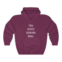 Load image into Gallery viewer, Buy online Premium Quality Yoga Coffee Sunshine and Dogs - Unisex Heavy Blend™ Hooded Sweatshirt - Dog Mom Treats
