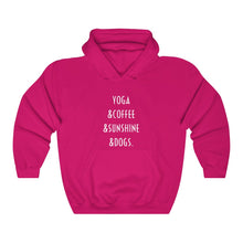 Load image into Gallery viewer, Buy online Premium Quality Yoga Coffee Sunshine and Dogs - Unisex Heavy Blend™ Hooded Sweatshirt - Dog Mom Treats