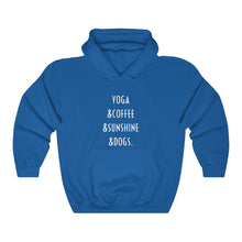Load image into Gallery viewer, Buy online Premium Quality Yoga Coffee Sunshine and Dogs - Unisex Heavy Blend™ Hooded Sweatshirt - Dog Mom Treats