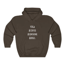 Load image into Gallery viewer, Buy online Premium Quality Yoga Coffee Sunshine and Dogs - Unisex Heavy Blend™ Hooded Sweatshirt - Dog Mom Treats