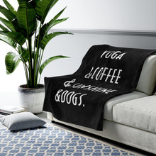 Load image into Gallery viewer, Buy online Premium Quality Yoga Coffee Sunshine and Dogs - Velveteen Plush Blanket - Dog Mom Treats