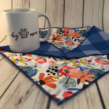 Load image into Gallery viewer, DOG TWINNING - Dog Mom - Blue Check and Floral Pattern REVERSIBLE Gift Pack - Mug and Bag and Dog Bandana