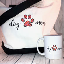Load image into Gallery viewer, DOG TWINNING - Dog Mom - Red Plaid and Floral Pattern REVERSIBLE Gift Pack - Mug and Bag and Dog Bandana