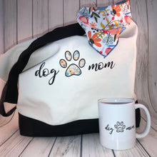 Load image into Gallery viewer, DOG TWINNING - Dog Mom - Blue Check and Floral Pattern REVERSIBLE Gift Pack - Mug and Bag and Dog Bandana