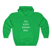 Load image into Gallery viewer, Buy online Premium Quality Yoga Coffee Sunshine and Dogs - Unisex Heavy Blend™ Hooded Sweatshirt - Dog Mom Treats