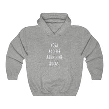 Load image into Gallery viewer, Buy online Premium Quality Yoga Coffee Sunshine and Dogs - Unisex Heavy Blend™ Hooded Sweatshirt - Dog Mom Treats
