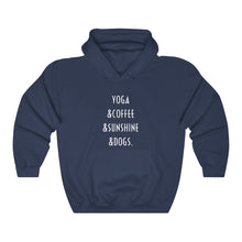 Load image into Gallery viewer, Buy online Premium Quality Yoga Coffee Sunshine and Dogs - Unisex Heavy Blend™ Hooded Sweatshirt - Dog Mom Treats