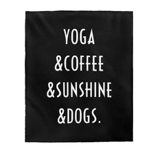 Load image into Gallery viewer, Buy online Premium Quality Yoga Coffee Sunshine and Dogs - Velveteen Plush Blanket - Dog Mom Treats

