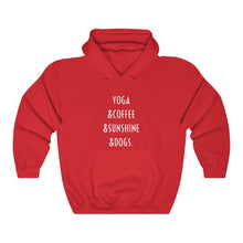 Load image into Gallery viewer, Buy online Premium Quality Yoga Coffee Sunshine and Dogs - Unisex Heavy Blend™ Hooded Sweatshirt - Dog Mom Treats