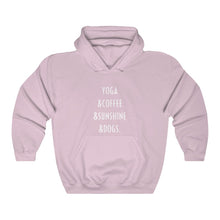 Load image into Gallery viewer, Buy online Premium Quality Yoga Coffee Sunshine and Dogs - Unisex Heavy Blend™ Hooded Sweatshirt - Dog Mom Treats