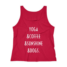 Load image into Gallery viewer, Buy online Premium Quality Yoga Coffee Sunshine and Dogs - Women&#39;s Relaxed Jersey Tank Top - Dog Mom Treats
