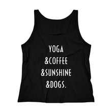 Load image into Gallery viewer, Buy online Premium Quality Yoga Coffee Sunshine and Dogs - Women&#39;s Relaxed Jersey Tank Top - Dog Mom Treats
