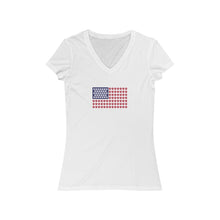 Load image into Gallery viewer, Buy online Premium Quality Paw Print Stripe American Flag - Women&#39;s Jersey Short Sleeve V-Neck Tee - Dog Mom Treats
