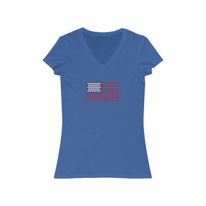 Buy online Premium Quality Paw Print Stripe American Flag - Women's Jersey Short Sleeve V-Neck Tee - Dog Mom Treats