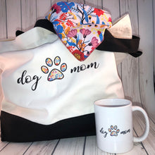 Load image into Gallery viewer, DOG TWINNING - Dog Mom - Red Plaid and Floral Pattern REVERSIBLE Gift Pack - Mug and Bag and Dog Bandana
