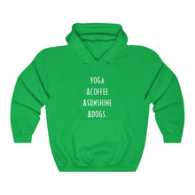 Load image into Gallery viewer, Buy online Premium Quality Yoga Coffee Sunshine and Dogs - Unisex Heavy Blend™ Hooded Sweatshirt - Dog Mom Treats
