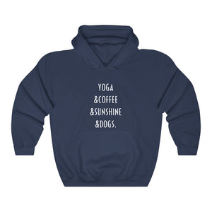 Buy online Premium Quality Yoga Coffee Sunshine and Dogs - Unisex Heavy Blend™ Hooded Sweatshirt - Dog Mom Treats