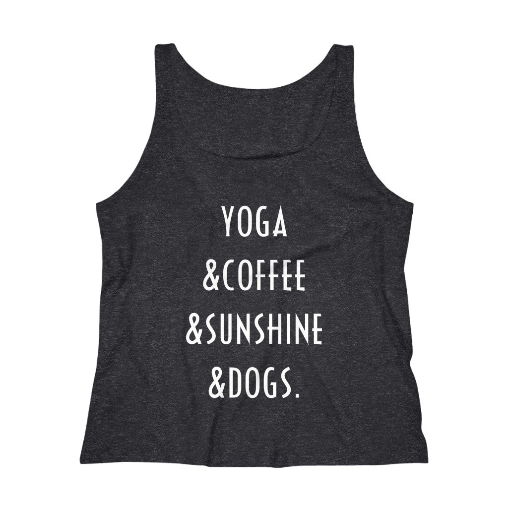 Buy online Premium Quality Yoga Coffee Sunshine and Dogs - Women's Relaxed Jersey Tank Top - Dog Mom Treats