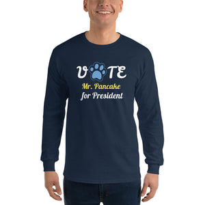 Buy online Premium Quality Vote for Dog for President - Personalize with Your Dog Name - Blue Paw - Men’s Long Sleeve Shirt - Dog Mom Treats