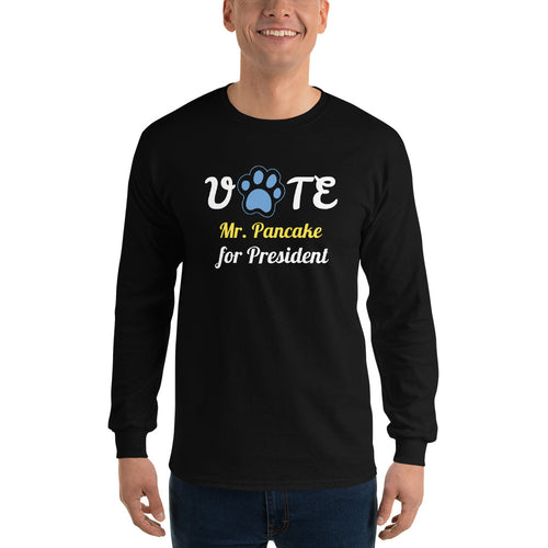 Buy online Premium Quality Vote for Dog for President - Personalize with Your Dog Name - Blue Paw - Men’s Long Sleeve Shirt - Dog Mom Treats